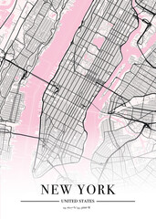 Naklejka premium New York city map poster print. Detailed map of New York, Manhattan (United Stated). 