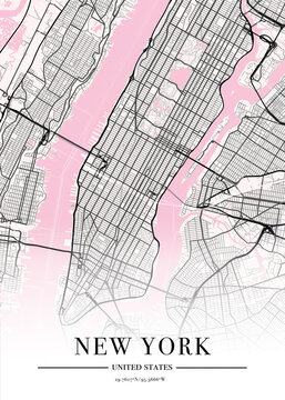 New York city map poster print. Detailed map of New York, Manhattan (United Stated). 