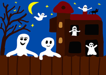 Child's painting of haunted castle and ghosts by night