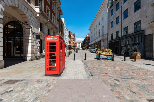 UK, London, Red phone booth in Covent Garden