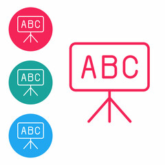 Red line Chalkboard icon isolated on white background. School Blackboard sign. Set icons in circle buttons. Vector
