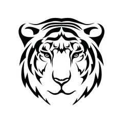 Black and white tiger head. Vector symbol of the new year.