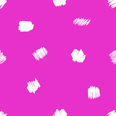 Trendy seamless pattern with white abstract spots and strokes. Perfect for T-shirt, textile and prints. Hand drawn vector illustration for decor and design.
