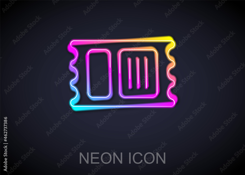 Poster glowing neon line circus ticket icon isolated on black background. amusement park. vector