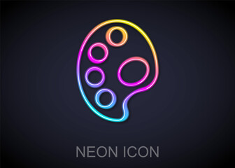 Glowing neon line Palette icon isolated on black background. Vector