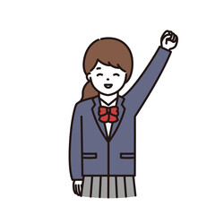 笑顔でガッツポーズをする制服の女子学生のイラスト