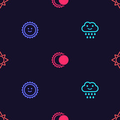 Set Cloud with rain, Sun, Eclipse of the sun and on seamless pattern. Vector