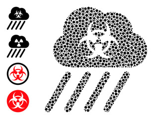 Round dot collage toxic rain. Vector mosaic is based on toxic rain icon, and organized of scattered circle elements. Vector icon of toxic rain composed with scattered round elements.