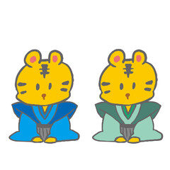 着物を着たトラ2匹