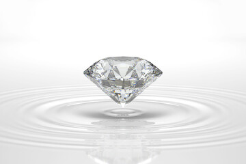 白背景の水面のダイヤモンドの3Dレンダリング