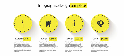 Set Toothbrush, whitening, drill and Online dental care. Business infographic template. Vector