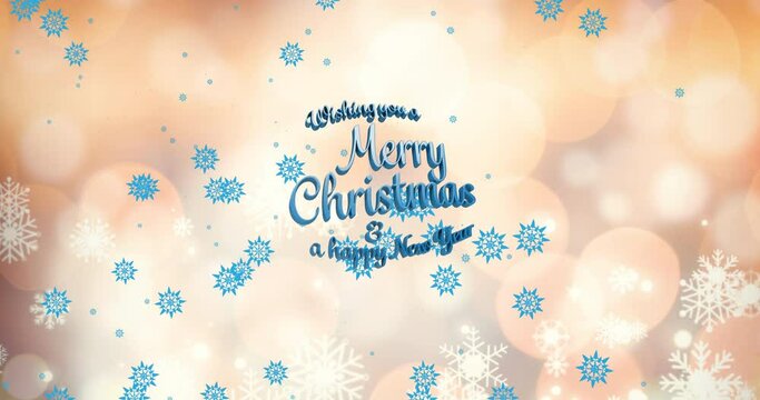 Animation of merry christmas text over snow falling