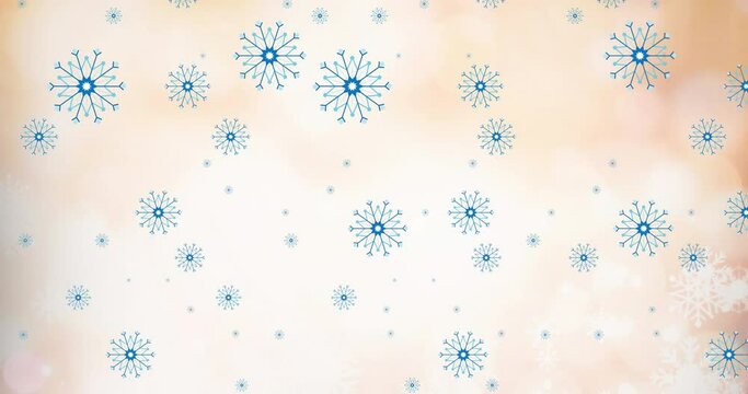 Animation of snow falling at christmas on white background