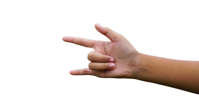 Sign language, hand sign isolated on white background expressing feelings saying I love you.