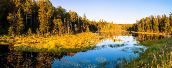 Canada, Ontario, Panorama of lake inÔøΩAlgonquin Provincial Park