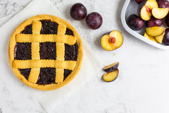 Homemade pie with plum jam