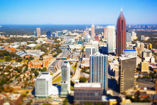 USA, Georgia, Atlanta, Aerial view of city downtown