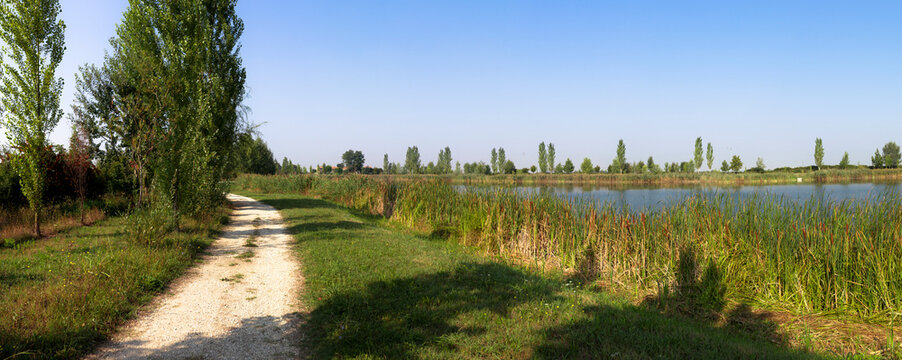Italy, Emilia Romagna, Ferrara, Footpath in rural landscape
