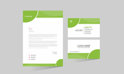 Green colored simple letterhead and business card design