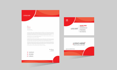 red colored simple letterhead and business card design