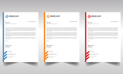 corporate Letterhead Design, Modern Business Letterhead Design Template with blue, orange, and red color