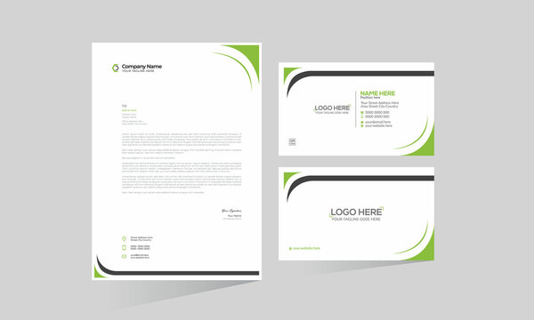 Green Colored Simple Letterhead And Business Card Design