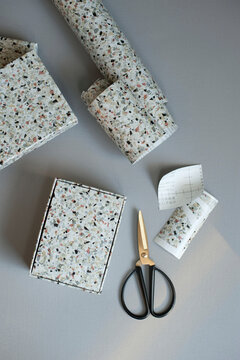 DIY gift boxes decorated with terrazzo adhesive tape