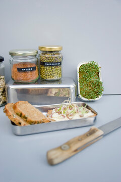 Grain sandwich with sprouts and mung sprouts
