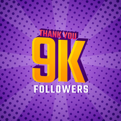 Thank You 9 k Followers Card Celebration Vector. 9000 Followers Congratulation Post Social Media Template.