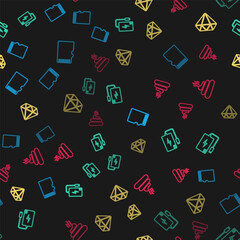 Set line Micro SD memory card, Power bank, Diamond and Shit on seamless pattern. Vector