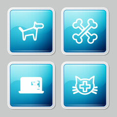 Set line Dog, Crossed bones, Clinical record dog laptop and Veterinary clinic icon. Vector