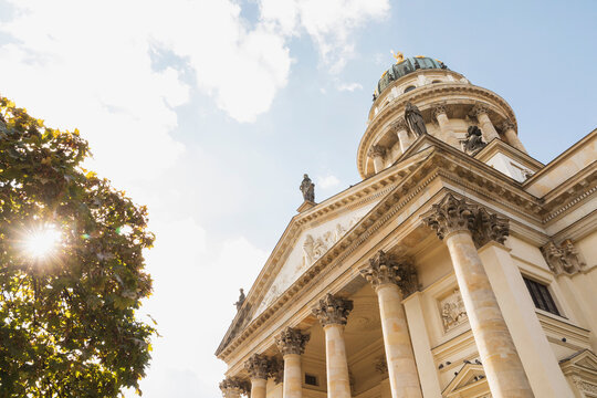 Germany, Berlin, Gendarmenmarkt, Low angle view of French Cathedral