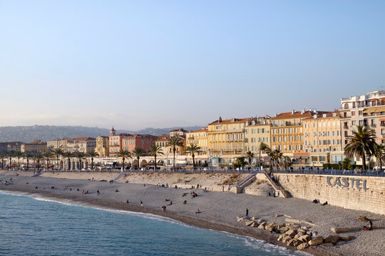 France, Nice, Promenade des Anglais, beach