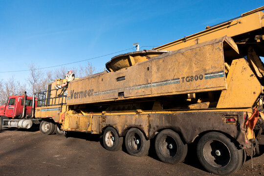 Branch And Tree Grinder Waiting To Go To Work At City Yard Recycling Center. St Paul Minnesota MN USA