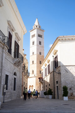 Italy, Apulia, Trani, Bell tower of San Nicola Pellegrino cathedral