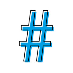Blue hashtag icon. Web flat icon. Technology background background. Online concept. Vector illustration. Stock image.