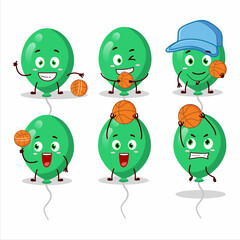 Talented green balloons cartoon character as a basketball athlete