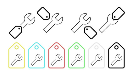 Wrench vector icon in tag set illustration for ui and ux, website or mobile application