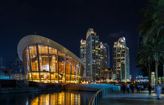 United Arab Emirates, Dubai, opera house at night