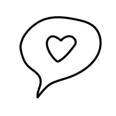 Hand drawn vector doodle illustration, abstract handwriting. Scribbled shape of a heart in speech bubble