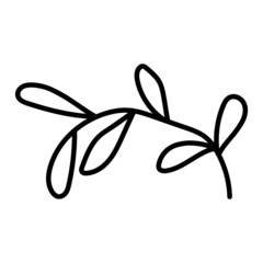 Hand drawn vector doodle illustration, abstract handwriting. Scribbled shape of a twig with leaves