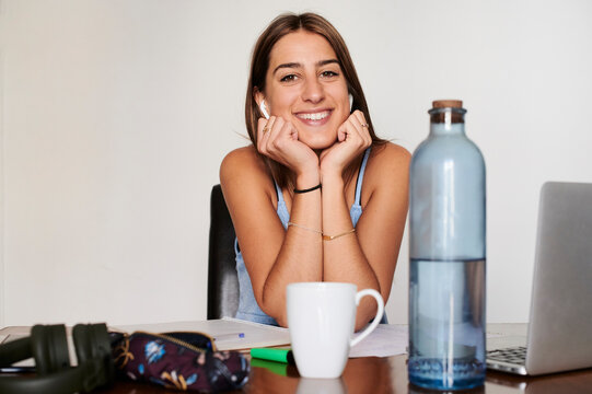 Female student studying at home