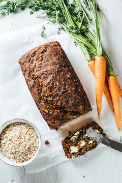 Swedish carrot bread 'Morotslimpa' with oats and dark syrup