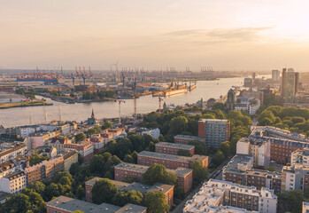 Germany, Hamburg, Aerial view of river and Neustadt