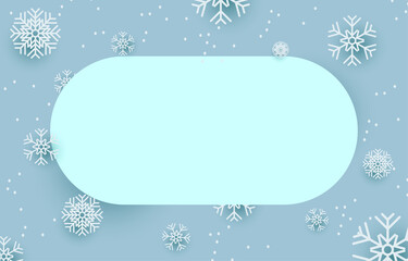 Light blue blank oval label decorated with snowflakes, vector illustration of winter, christmas and new year.