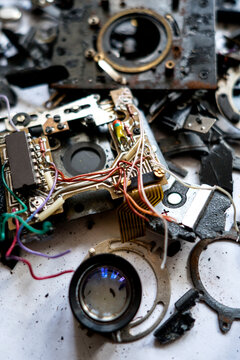 E-waste of an old camera, close-up