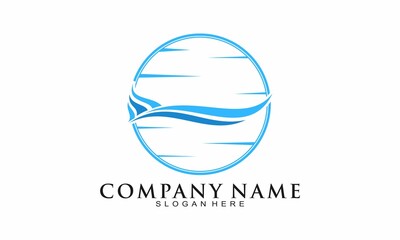 Sea wave and moon vector logo