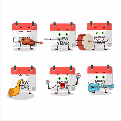 Cartoon character of new year calendar playing some musical instruments