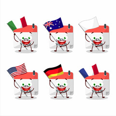 New year calendar cartoon character bring the flags of various countries