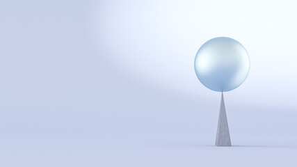 Three dimensional render of sphere balancing on top of sharp spike